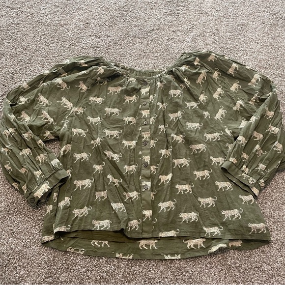 Emerson Fry India Collection Frances blouse olive green cheetah - Picture 2 of 7